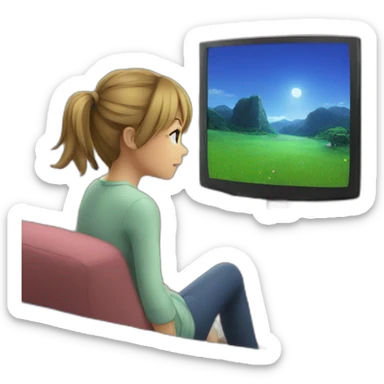 girl watching Anime on tv sticker