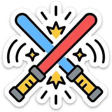 two lightsabers, one blue and one red, clashing with motion lines and sparks sticker