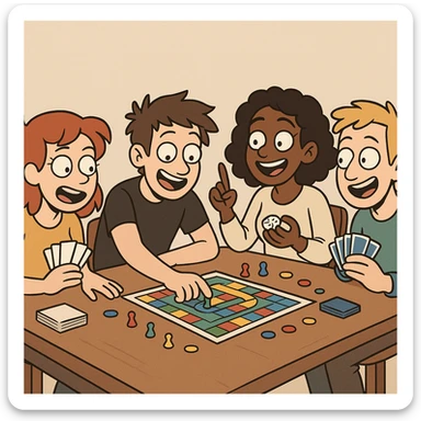 game night scene with friends playing games sticker