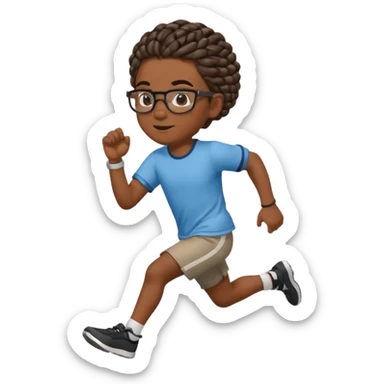 black boy with glasses and braided hair running sticker