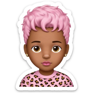brown-skin boy with baby pink blush and glossy lips and leopard print hair ￼ sticker