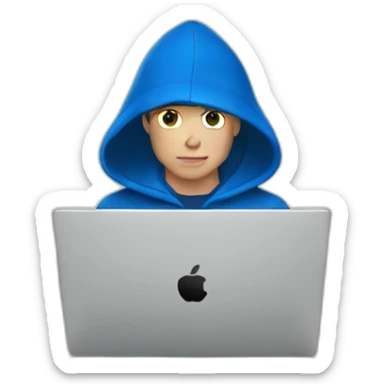 White Young man with a blue hood front of his laptop opened sticker