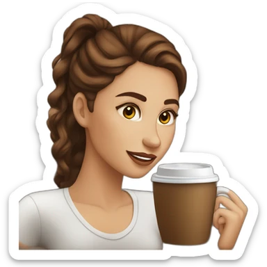 white pretty girl with brown hair creates websites in a coffee shop sticker