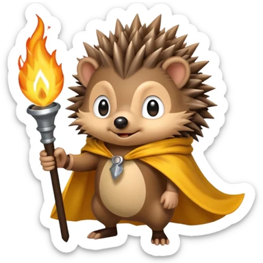 hedgehog holding torch with yellow cape sticker
