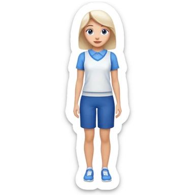 full body woman emoji inspired by AT&T, blue and white color scheme, friendly expression, Apple emoji style sticker