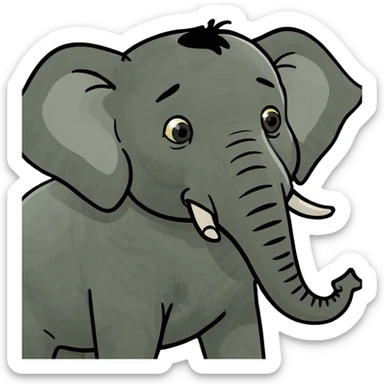 Elephant with dark curl hair giving an air kiss sticker