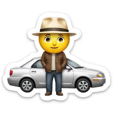 HYUNDA toy car holding man wearing hat written ATM sticker