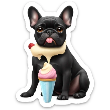 black french bulldog eating ice cream  sticker