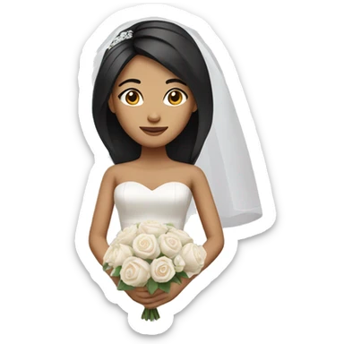  bride with brown skin  asian face and black straight  hair sticker