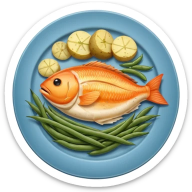 plate of fish potatoes and green beans sticker