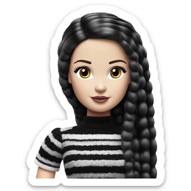 Bouclé Beauty Barbie, Wednesday Addams from academy, in vertically-striped dark-gray and black. sticker