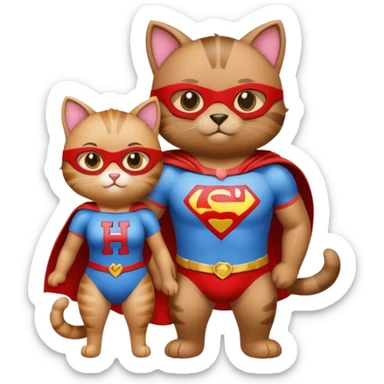 à super hero cat with an H written on his shirt and his little cute bear girlfriend  sticker