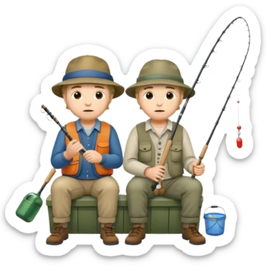 Father and son fishing, sitting bored sticker