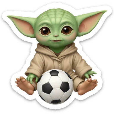 baby Yoda kicking a soccer ball with small roses beside him sticker