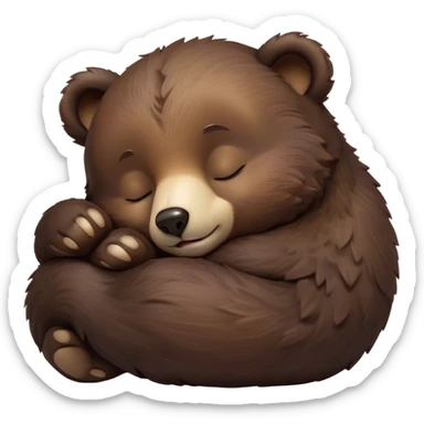 Meme-Worthy Cute Sleeping bear cub Portrait Emoji, Head resting peacefully with a contented smile, showcasing a massive, robust build and a luxuriously soft dark brown fur, eyes shut in a serene, restful nap, Simplified yet hilariously adorable features, highly detailed, glowing with a soft, drowsy light, high shine, relaxed and utterly lovable, stylized with an air of playful laziness, bright and heartwarming, soft glowing outline, capturing the essence of a comically sleepy bear cub, so meme-worthy it feels like it could instantly become the next viral sensation of adorable slumber! sticker