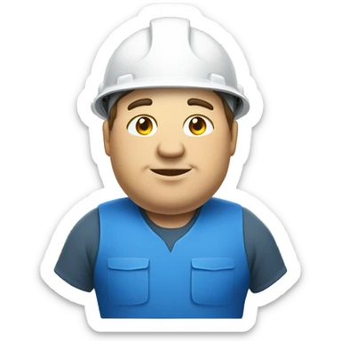a chubby white house builder man in a blue helmet sticker