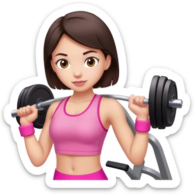 dark brown hair girl with light skin pink gym sticker