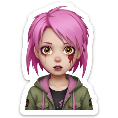 Zumbi girl with Pink hair and brown eyes sticker