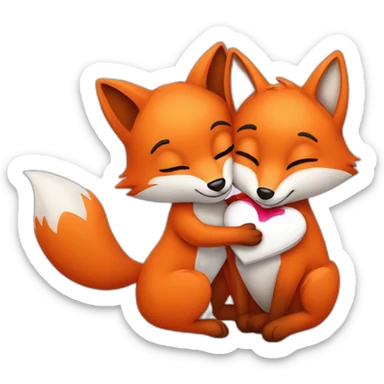Couple of foxes hugging with a heart sticker