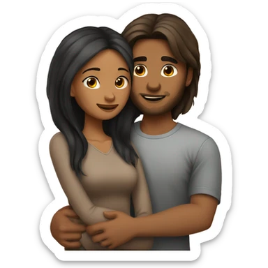 medium skin, Black long hair girl hugging with a fair skin man with brown hair on top sticker