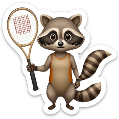 tennis racket with a raccoon hand and forearm gripping the handle, no raccoon body sticker