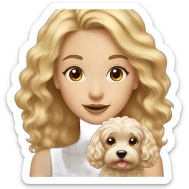 Blonde long hair girl with maltipoo beige sticker
