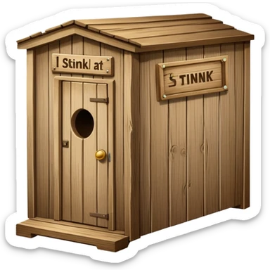 A trophy in the shape of an outhouse there are at he base “I stink at FF” sticker