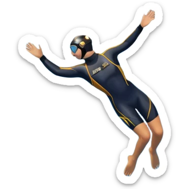 A diver mid-air, plunging from a high cliff into the sparkling ocean below. The background features rugged cliffs, clear blue water, and a bright sky, emphasizing the excitement and danger of the sport with a sense of freedom and adventure. sticker