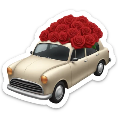 black pastel car in the trunk many roses red sticker