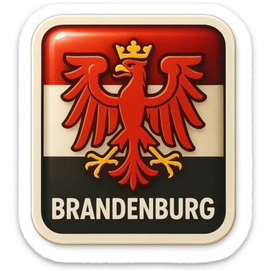 Create an icon for Brandenburg in retro stickers style with a rectangular flag background. Center the Brandenburg coat of arms featuring a red eagle with a crown. The style should be less cartoonish and match the format of the Berlin icon. No text included. sticker