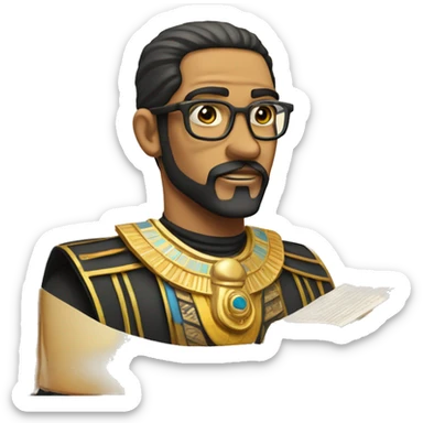 egyptian ruler with glasses and a goatee holding a history book sticker