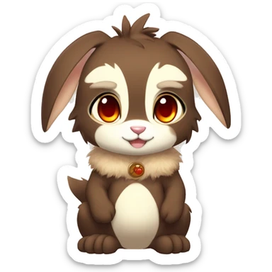Cute, Chibi, Kemono-style, Anthro, Fur-Sona, Dark-Brown, Normal-type-Ground-type Tan-Rabbit-Fakémon with Dark-Red eyes, beige belly, beige paws, beige feet, beige freckles, full body sticker