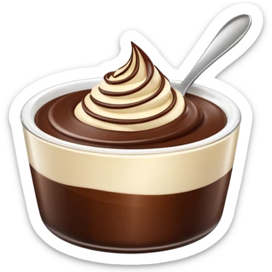 small swirl or spoonful of smooth, rich dessert cream in chocolate, vanilla, or caramel, thick glossy silky texture, soft curves or gentle peak, optionally in a simple transparent ramekin or cup, clean 3D look, soft lighting, no toppings or decorations, no faces, emoji scale sticker