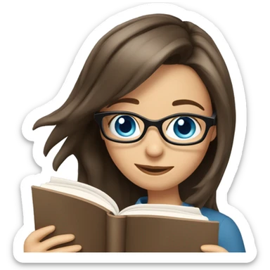 bob haired Brunette with glasses and blue eyes Girl reading a book. Girl has blue eyes sticker