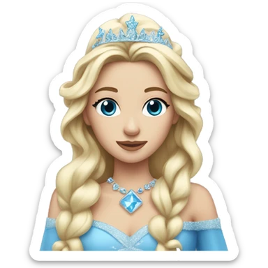 snow princess long blonde hair wearing an ice crown and a blue gown sticker