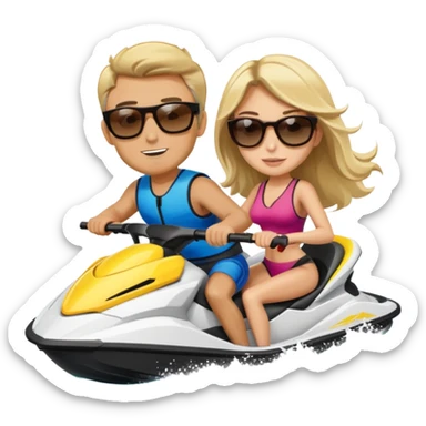 Blonde man and brunette girl on jet ski sticker