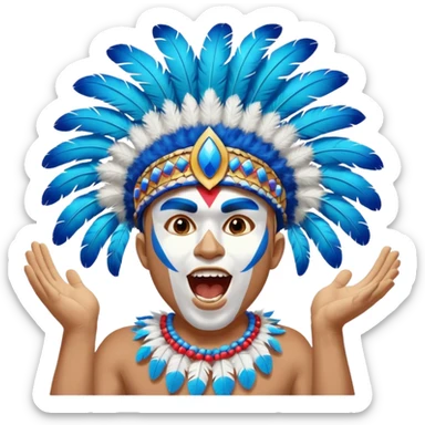 A man with half-blue, half-white face paint, shouting proudly while cheering sticker