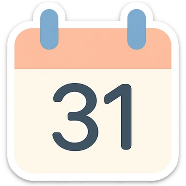 number 31, lineal color icon style, clean and modern, with color fill and no outlines sticker