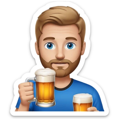 finance white guy light brown hair blue eyes wearing black holding beer, light facial hair sticker