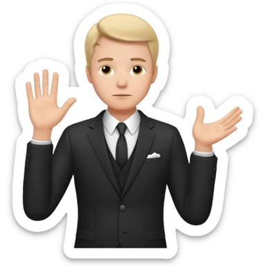 white man in formal suit in thought, shows something with his hand sticker