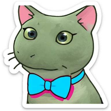 white cat with blue eyes very cute with a pink bow on his neck waving hello sticker