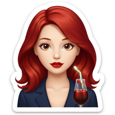 Draw a young glamorous woman with LONG cherry cola hair in a centre hair part styled slightly wavy sticker