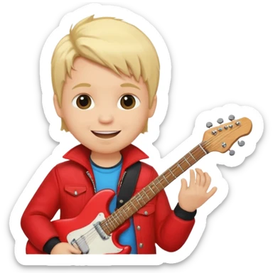 guitar rock player, baby head, red jacket sticker