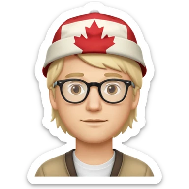 white guy blonde hair with glasses wearing canada hat sticker