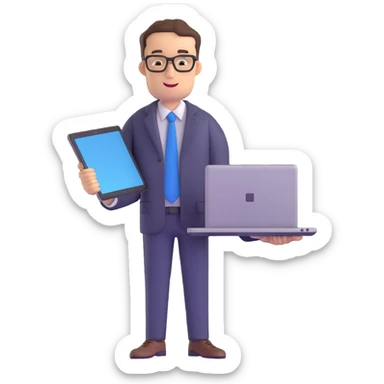 male teacher holding a laptop, teaching online sticker