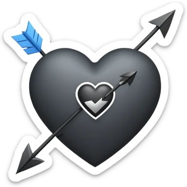 Black heart with cross arrow. Don't use red colour . Use normal Arrow which goes from one side and come out of other . Don't use fancy arrow. Make it that it goes from bottom right to come on top left. Don't use red colour. Use only one arrow 💘 sticker