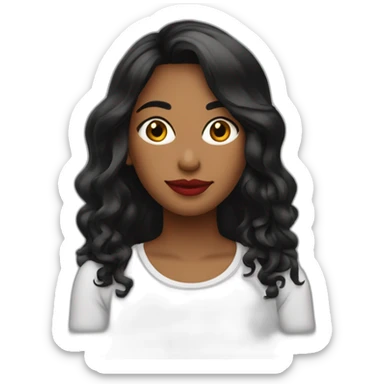 chica pelo largo negro liso con pecas en la zona de la narizsonrisa bonita y labios rojos sticker