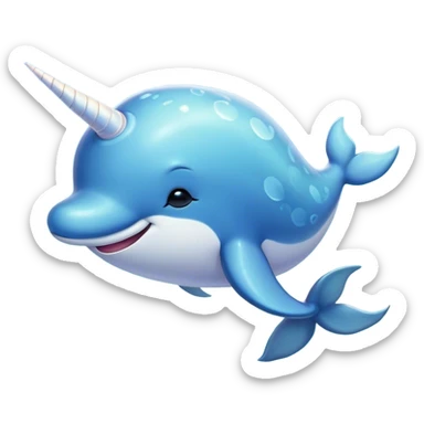Beautiful and Majestic Cute Narwhal Portrait Emoji, Head and body rendered in serene repose with a gentle, radiant smile, showcasing a streamlined, graceful form adorned with a luminous spiraled tusk and peacefully closed eyes, Simplified yet exquisitely endearing features, highly detailed, glowing with a soft, majestic ocean light, high shine, serene and utterly enchanting, stylized with an air of magical marine splendor, soft glowing outline, capturing the essence of a beautiful and majestic cute narwhal that embodies the quiet wonder of the deep blue! sticker