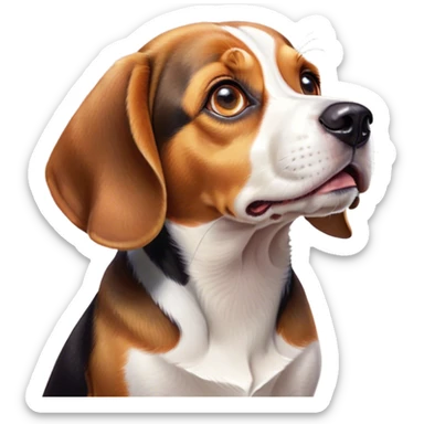 Cinematic Comical Beagle Portrait Emoji, Head tilted dramatically with an exaggeratedly shocked or offended expression, featuring a short tri-color coat of white, brown, and black, wide, expressive hazel eyes filled with exaggerated disbelief, Simplified yet hilariously expressive features, highly detailed, glowing with a slightly sassy glow, high shine, dramatic yet playful, stylized with an air of attitude, bright and endearing, soft glowing outline, capturing the essence of a sassy and over-the-top pup, so meme-worthy it feels like it could side-eye its way into internet fame instantly! sticker