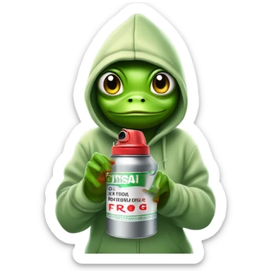 Beautiful female Frog in a hoodie with a can of spray paint  sticker